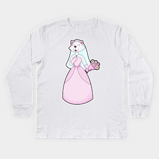 Cat as Bride with Bunch of Flowers Kids Long Sleeve T-Shirt